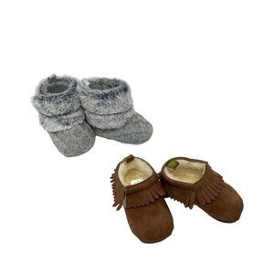 Baby Grey Knit‎ & Faux Fur Boots, & Brown Suede Moccasins - Sizes 0-3 M & 3-6 M